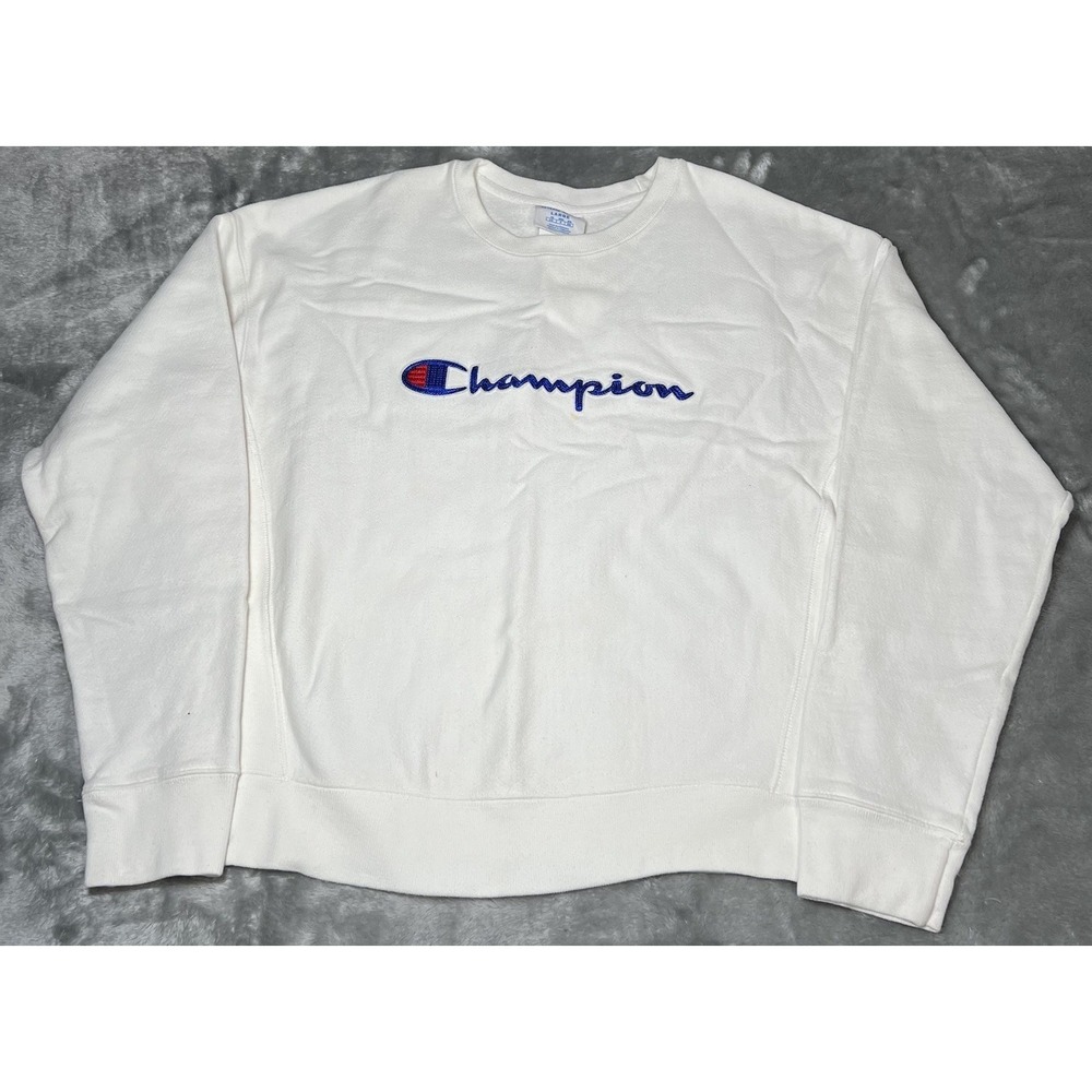 Champion Sweater Women Size Large Reverse White Crew Neck Vintage Y2K